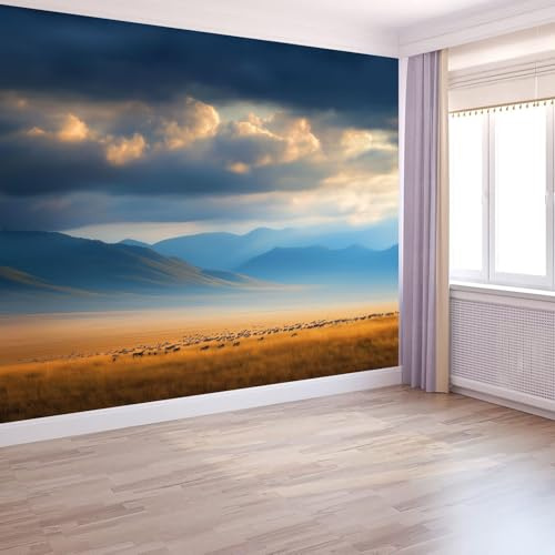 Fotomurales Naturaleza Pradera Cielo Papel pintado mural 150 x 105 cm tejido no tejido, Arte Papel tapiz mural Azul Moderna Decoración De Pared Sala Oficina Salón