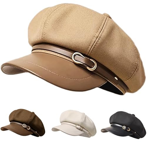 Busnos Berretto Basco Cappellino da Ragazzo Cappello da Donna con Forma Ottagonale Berretto Cappellini Ragazzo Cappelli alla Carini Cappelli Autunnali e Invernali Cappellino a Palloncino Cachi Moda
