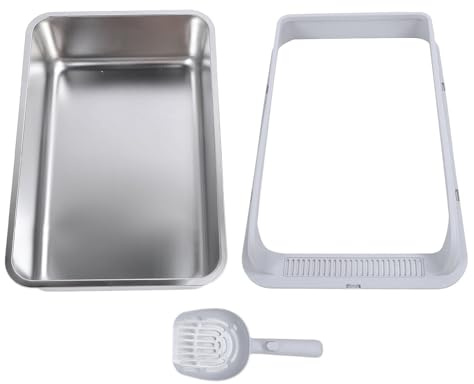 Grande toilette per roditori in acciaio inox – XXL lettiera con bordo e superficie liscia – scatola aperta durevole per gatti interni – inclusa pala e paraschizzi (Small Size)