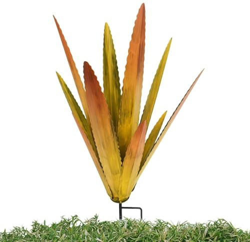 Trädgårdsstaty med metallblommor - 30 cm agave skulptur, utomhus metallväxtdekoration, trädgårdsstolpe staty | Utomhus dekorativ accent för trädgårdsmästare