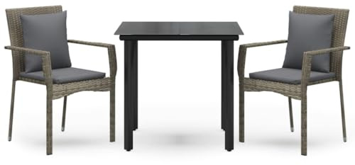pokgdf Gruppo da pranzo modulare da giardino, combinabile, 3 pezzi, per esterni, in rattan sintetico, moderno, con sedie da giardino e cuscini imbottiti, in rattan sintetico nero e grigio, resistente
