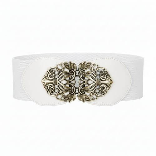 BlackButterfly Ceinture Élastique Femme Boucle Ancienne | 7,5 cm de haut, Motif à volutes fleuries, Fermoir emboîtable, Synthétique, Extensible, Tailles S-XXL