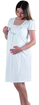 Premamy - Camicia da Notte per Premaman, Modello Estivo in Cotone Jersey, Aperto Davanti per Allattamento, Pre-Post Parto