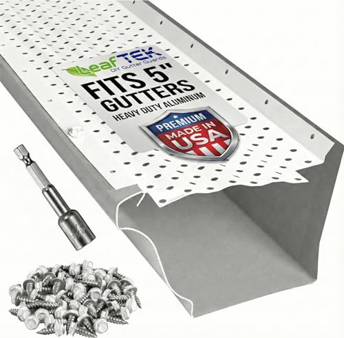 LeafTEK Heavy-Duty Aluminum Gutter Guard System 32 FT – Contractor-Trusted Leaf & Debris Protection – DIY Install Kit with Screws & Driver – Made in USA – Fits 5” Residential Rain Gutters (White)