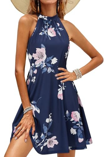 OUGES Abito Estivo Donna al Ginocchio con Scollo a V Floreale Abito da Cocktail Elegante (Floral12, M)