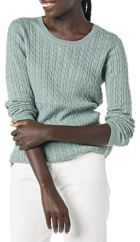 Amazon Essentials Maglione Leggero a Maniche Lunghe con Lavorazione a Trecce Donna, Verde Salvia Puntinato, XL