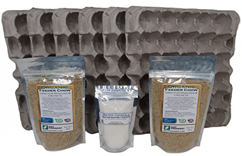 Dubia Roach Colony Starter Kit, 1Lb Organic Feeder Insect Gut Loading Chow, Water Crystals, 6 Egg Flats, for Breeding Insects, Cricket Alternative, for Bearded Dragons, Leopard Geckos, Reptiles