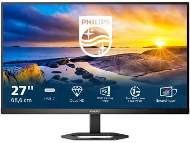 Philips 27E1N5600AE - 27 Pulgadas QHD Monitor, IPS, 75Hz, 1ms, USB-C 65w Power Delivery, Altavoces, Altura Ajustable (2560 x 1440 @ 75 Hz, 300 CD/m², HDMI 1.4 / DP 1.2 / USB-C/USB 3.2)