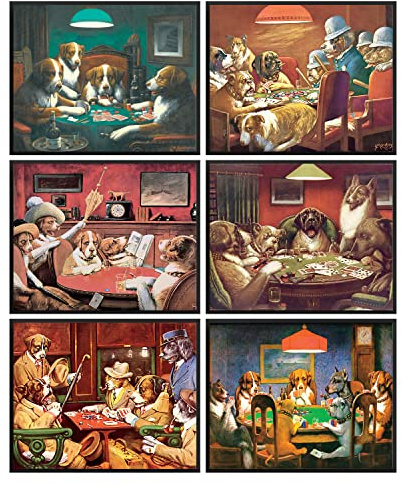 97 Decor Dog Playing Poker Poster - Dog Poker Pictures, Cassius Marcellus Coolidge Oil Painting Reproduction, Vintage Wall Art Print (8x10 UNFRAMED)