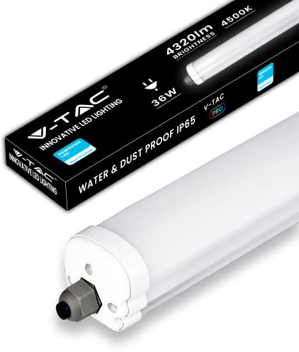 V-TAC Pantalla LED Luminaria Estanca 120 CM - 36W - Chip Samsung - Lámpara Tublo 4320 Lumen IP65 para Pared, Garaje, Tienda - 120LM/W - Plafone LED - Luz Blanco Neutro 40000k