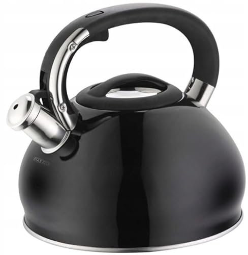 Luckyberg Moderne Wasserkessel Induktion Pfeifkessel aus Edelstahl, Teekessel für alle Kochplatten, Flötenkessel, Wasserkocher für Tee Kaffee, ca 3L (Schwarz)