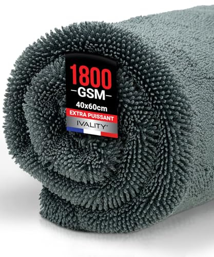 Ivality® Auto Trockentuch Groß 40x60 cm – 1800 GSM Ultra Saugstarke Mikrofasertücher für Autopflege und Motorrad, Fusselfreies, Lack-schonendes Twisted Towel Microfasertücher - Grau