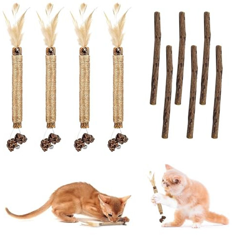 KARELLS Katzenminze Sticks für Katzen, 4 Stück Matatabi-Kausticks, Kauspielzeug, Zahnpflege