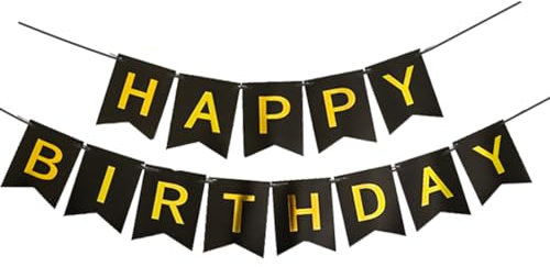 Happy Birthday Guirnalda, Negro Banderola Feliz Cumpleaños, Pancarta Feliz Cumpleaños, Decoración Cumpleaños para Adultos Y Niños