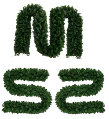 3pc 9ft Plain Green Christmas Garland | 2.7m x 25cm Realistic, Xmas Garland for Decorating Stairs, Fireplaces, Doors & Windows, Flexible, Durable Holiday Home Decor for Indoor & Outdoor.