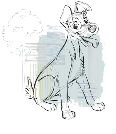 Komar Wandbild- Disney Lady and the Tramp Hello Tramp - Größe 40 x 50 cm - Poster, Kinderzimmer, Dekoration - gerollt ohne Rahmen, Blau,Weiß
