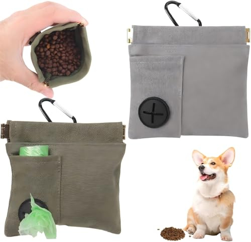 2PCS Dog Treat Pouch Magnetic Closure, Hands-Free Dog Walking Bag with Carabiner, Waterproof Treat Pouch for Dog Training with Waste Bag Holder for Poop Bags, Perfct for Walking Travel Training Use