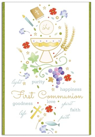 arkamii First Communion Greeting Card with Money Holder, White, Religious Design, 6.7 x 4.7 Inches (USC01)