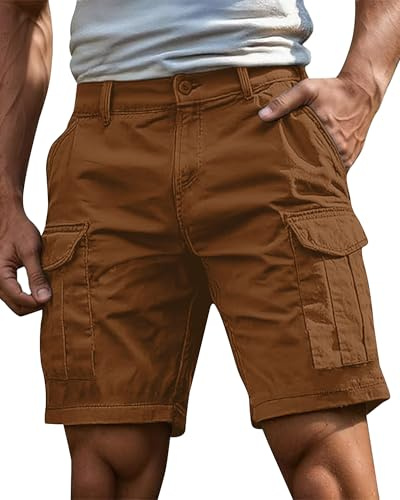 NANAMEEI Short Cargo Homme Coton Bermuda Homme Taille Élastique Partielle Pantalon Court Travail Casual Multi Poches Été