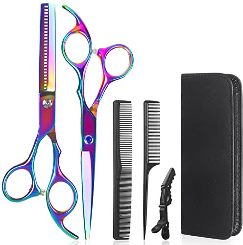 Lictin 4 en 1 kit 6 Tijeras de Peluquería Profesional Corte de Pelo de Acero Inoxid con Peine,Caja,Tijera para Cortar&Reducción Colorido