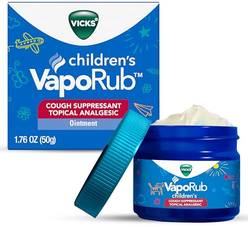Vicks Children's VapoRub, Topical Cough Suppressant and Analgesic, Relieves Coughs and Minor Aches and Pains, Clinically Proven, Starts Working in Minutes for Fast Relief, For Children Ages 2+, 1.76oz