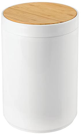 mDesign praktischer Mülleimer Küche - moderner Abfalleimer aus Bambus und Kunststoff für Bad, Büro und Küche - stabiler Papierkorb mit Deckel - bambusfarben und weiß