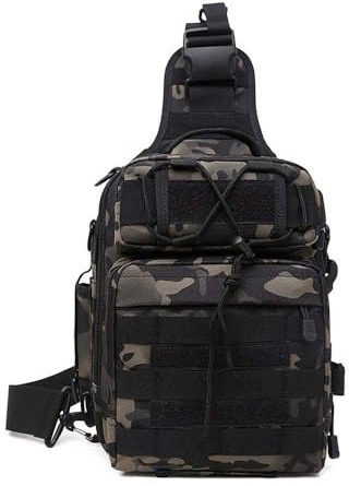 HUNTVP Taktisch Schultertasche Militär Brusttasche Wasserdicht Sling Rucksack Crossbody Bag Multifunktion mit Verstellbar Schultergurt für Sport Angeln Outdoor, Camouflage