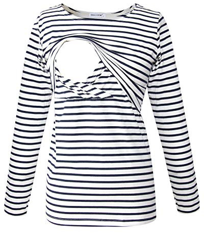 Smallshow Dam, amningströja, mammammammamode, mammaskjorta, graviditetskläder, amningstopp, långärmad tröja White Stripe XL