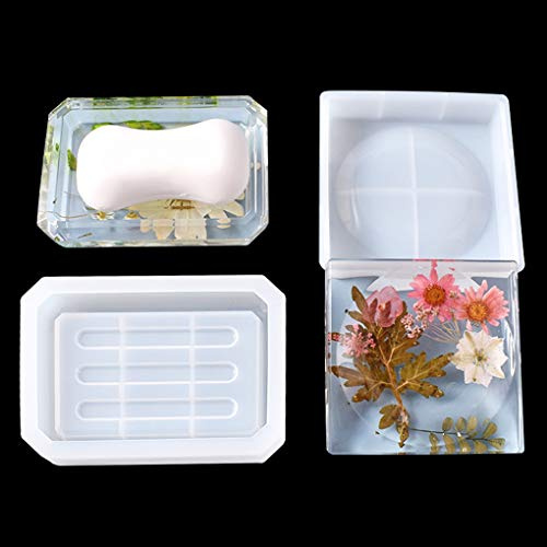 FineInno 2 Pezzi Stampi in Silicone per Portasapone Scarico Quadrato Tampone di Sapone Drenante Antiscivolo Stampi in Resina Epossidica per Porta Sapone Fai Da Te per Bagno/Lavabo (Resina Stampi)