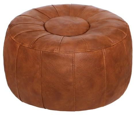 Thgonwid Unstuffed Moroccan Storage Pouf Foot Stool Ottoman Seat Handmade Faux Leather Bean Bag Floor Chair Foot Rest for Living Room, Bedroom or Balcony (Light Brown)