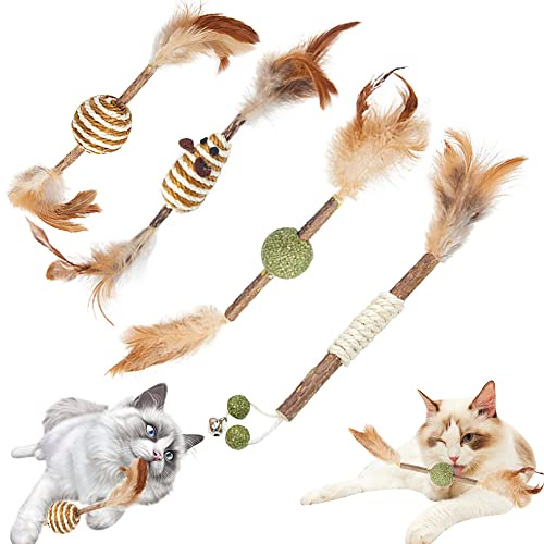 4 bastoncini di erba gatta per gatti, in sisal ball gatto, Cat Chewing Toy, bastoncini da masticare per gatti, giocattolo naturale con erba gatta