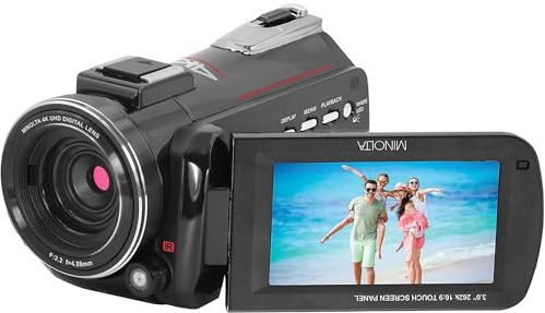 Minolta Camcorder - 4K Ultra HD, 30MP Photos, Night Vision with IR Sensor, 16X Zoom, Anti-Shake, Time Lapse, Face Detection, 3” Touchscreen, HDMI USB Output, 32GB SD Card Included (Blue)