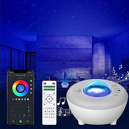 YunLone Aurora Starry Light Projector Smart Galaxy Star Music Planetarium Night Light with Remote Control Voice Control Bluetooth Music Sound Machine for Kids Adult Grey