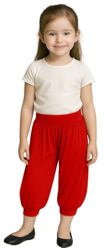 STAR FASHION Barn harem lös ledig säckig sport dansbyxor flickor harem barnbyxor med ben manschetter elastisk midja UK 5 år till 13 år, Röd, 5-6 Years