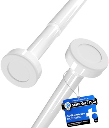 MEISENBERG Teleskopstange zum Klemmen 110-200cm, Weiß, Ø 25 mm, Multifunktionale Duschvorhangstange ohne Bohren - Vorhangstange Klemmstange für Gardinen, Bäder und Balkon - 1Stück