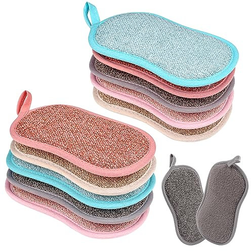 10 Stück Schwamm Küche, Mikrofaser Küchenschwamm, Reinigungsschwamm Doppelseitiger, Spülschwämme Waschbar für Reinigung Bei Hartnäckigem Schmutz Scheuerschwamm (5 Farben)