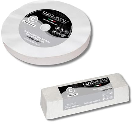 Lux Metal Kit 1 Slipande polerpasta 350 gr och 1 skiva Polering i bomull 200 mm (S-Fin) För Polering Metaller Rostfritt Stål Aluminium Glänsande Järn Krom Plexiglass Marmor Mässing Koppar Plast