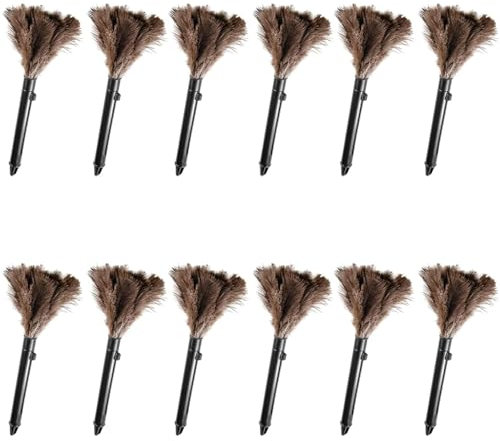 FeelfunFeather Retractable Feather Duster-Genuine Ostrich Feathers,Anti-Static,Reusable Eco-Friendly Handheld Cleaning for Keyboard,Home,Car,Office(10 to 15 Inches) 12Pack