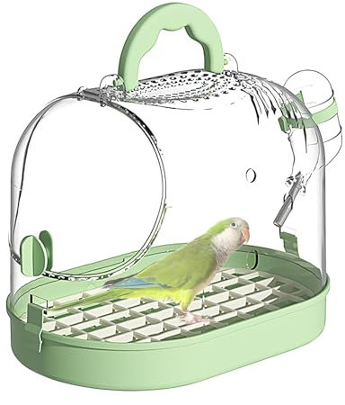 Reisekäfig für Vögel in innovativer Form, Transportbox für Vögel grün und weiß, Vogeltransportbox mit leichtem Griff, Reisetasche mit Sicherheitsschloss inkl