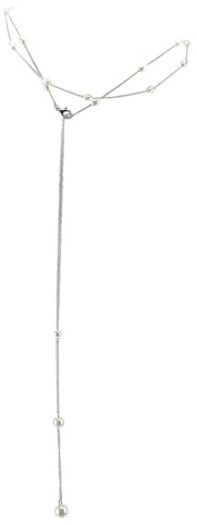 NICENEEDED Collana con Catena Posteriore in Perle, Collana Lunga A Forma di Y con Catena di Perle e Catena Posteriore per Il Corpo, Collana con Retro in Argento, Gioielli per Il Corpo per Le Donne