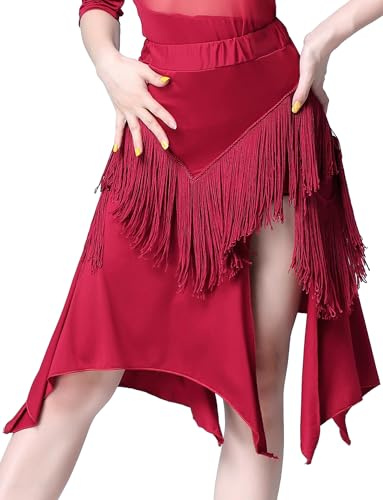 SEAUR Latin danskjol dam magdans höftduk fransar kjol balsal rumba Cha Cha Samba danskjol dansklänning EU S-L = (Asie M-XL), röd, M