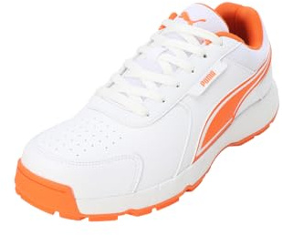 Puma Mens Cricket Strike Cricket Shoe, White-Rickie Orange, 10 UK