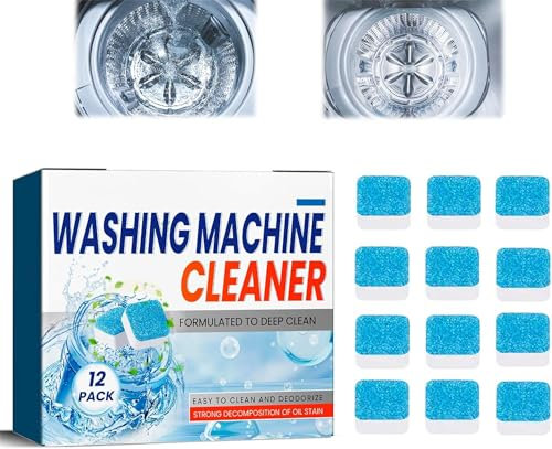 Washing Machine Cleaner Descaler - 12 Pack Deep Cleaning Tablets for Front Load & Top Load Washers, Clean Inside Drum and Laundry Tub Seal, Removes Odor, for Long-Lasting Freshness (1, 1 Box)