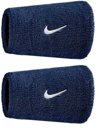 Nike Swoosh Classic Doublewide Wristbands 2-Pack Sweatbands Tennis Fitness Running Wristbands Wide, College Navy/White, One Size