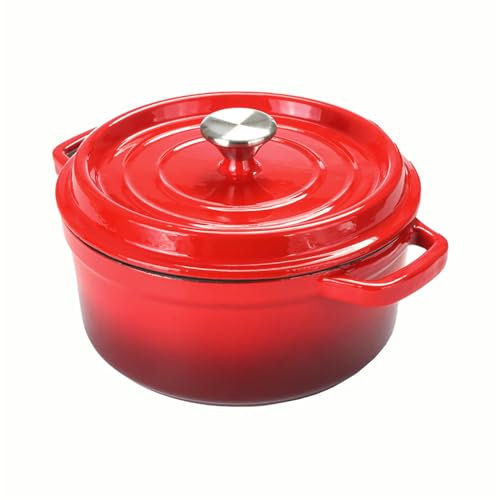 Gryta, ugnsgryta i emalj, mini lättviktsgryta med lock, non-stick rund hushållsgryta, hållbar gryta for kokning (röd, 26 cm)(Red,26cm)