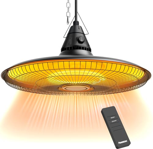 PowerScale Infrarot Deckenheizstrahler 1500W mit Fernbedienung | Heizpilz zum Hängen Ø47cm | IP65 Wasserdicht | 2s Schnellheizung | inkl. Kette für Terrasse & Balkon