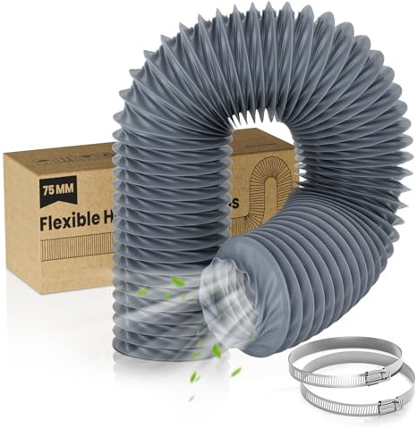 HG Power 3 Inch Duct Hose, 3 X 8FT Flexible Nylon Duct, Diesel Heater Hose Air Ducting with 2 Clamps for HVAC Ventilation (Grey)