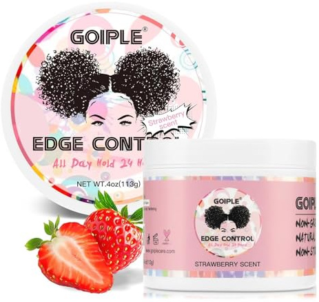 Edge Control Cire Pour Femmes Noires Tenue Forte, Non Grasse, Gel Plus Lisse, Cheveux Afro Pour Cheveux Noirs, Brillance, Gel Cheveux Afro Pour Femmes Cire Cheveux Afro (Saveur Fraise) (4, Onces)