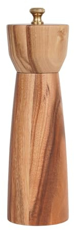 DeroTeno Molinillo de pimienta con acero inoxidable ajustable, madera de acacia, 20,5 cm de altura, diámetro: 6 cm (bandeja no incluida)