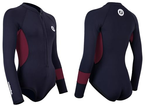 Two Bare Feet Women's 2mm Harmony Neoprene One-Piece Wetsuit – Premium Swim Suit for Surfing, Swimming, Scuba Diving & Water Sports, Flexible, Durable, Multiple Styles (Black/Burgundy, M)